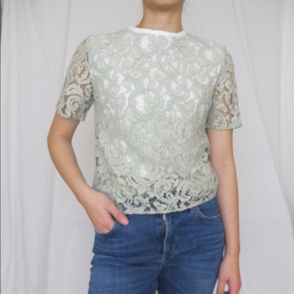 Carven mint green lace top
